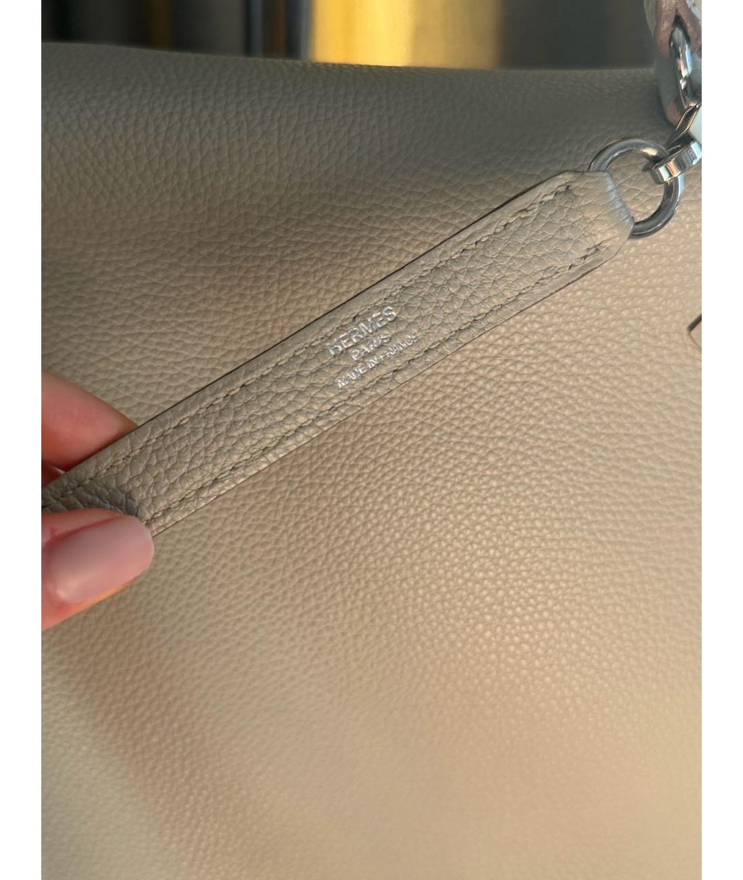 HERMES Бежевая кожаная сумка с короткими ручками, фото 7
