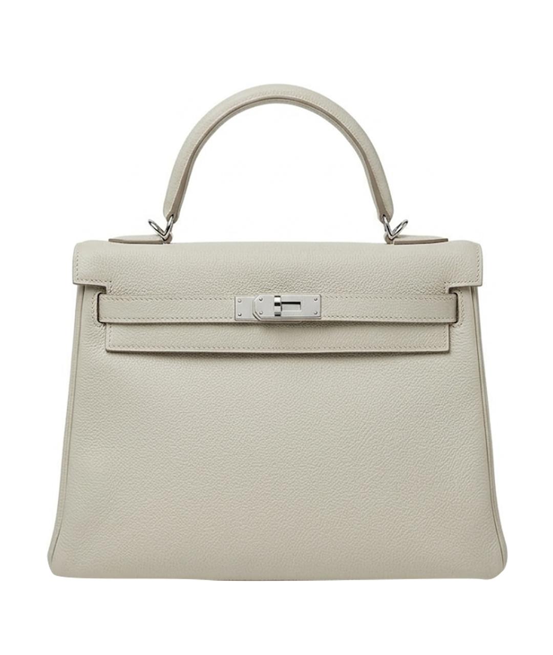 HERMES Бежевая кожаная сумка с короткими ручками, фото 1