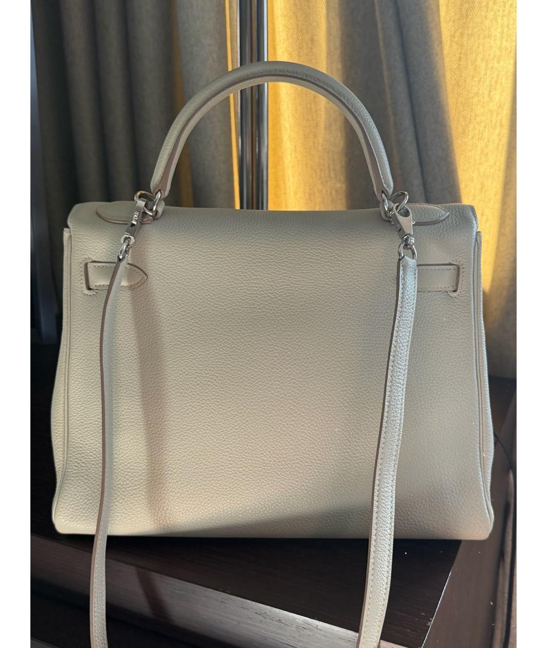 HERMES Бежевая кожаная сумка с короткими ручками, фото 3