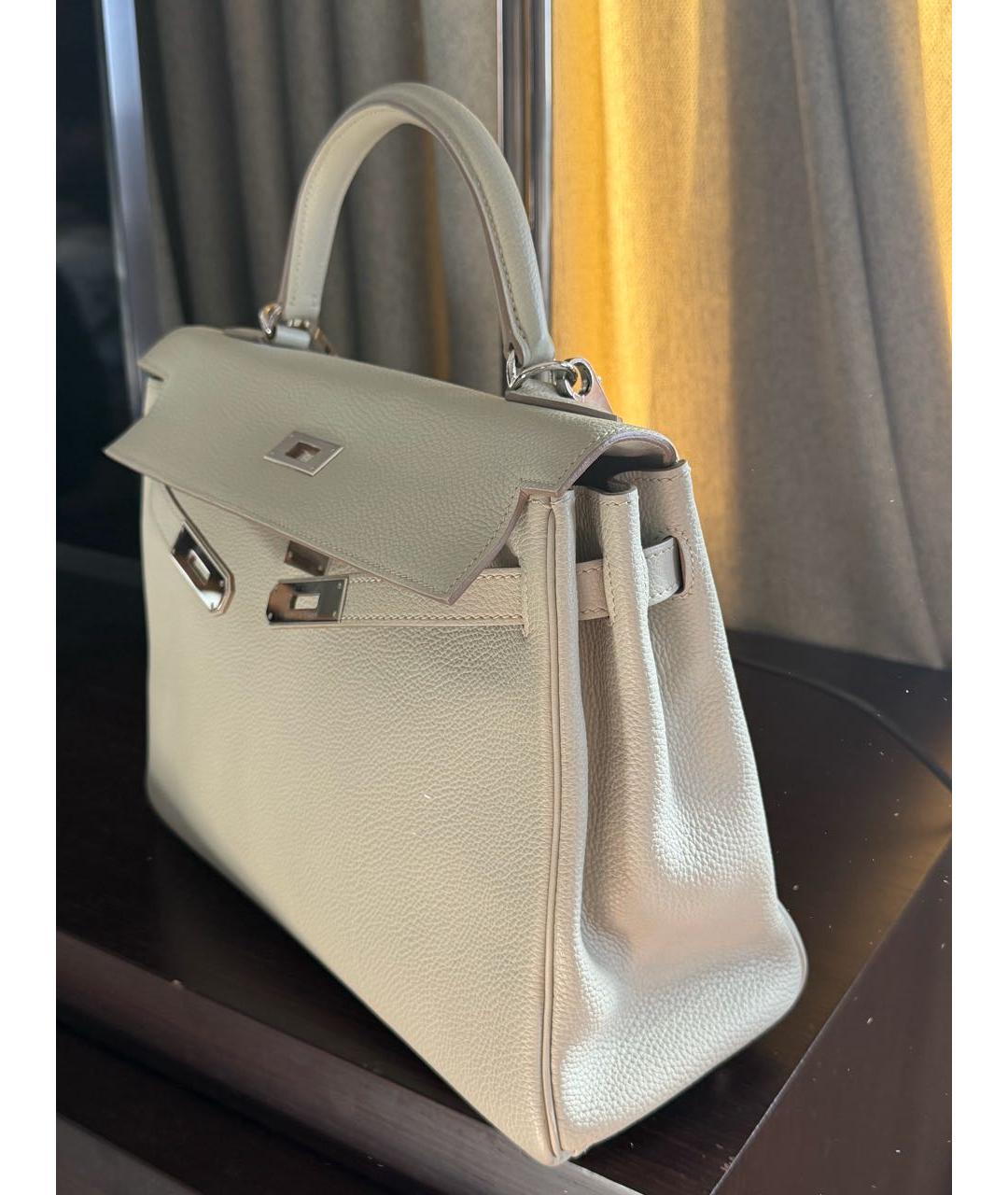 HERMES Бежевая кожаная сумка с короткими ручками, фото 2