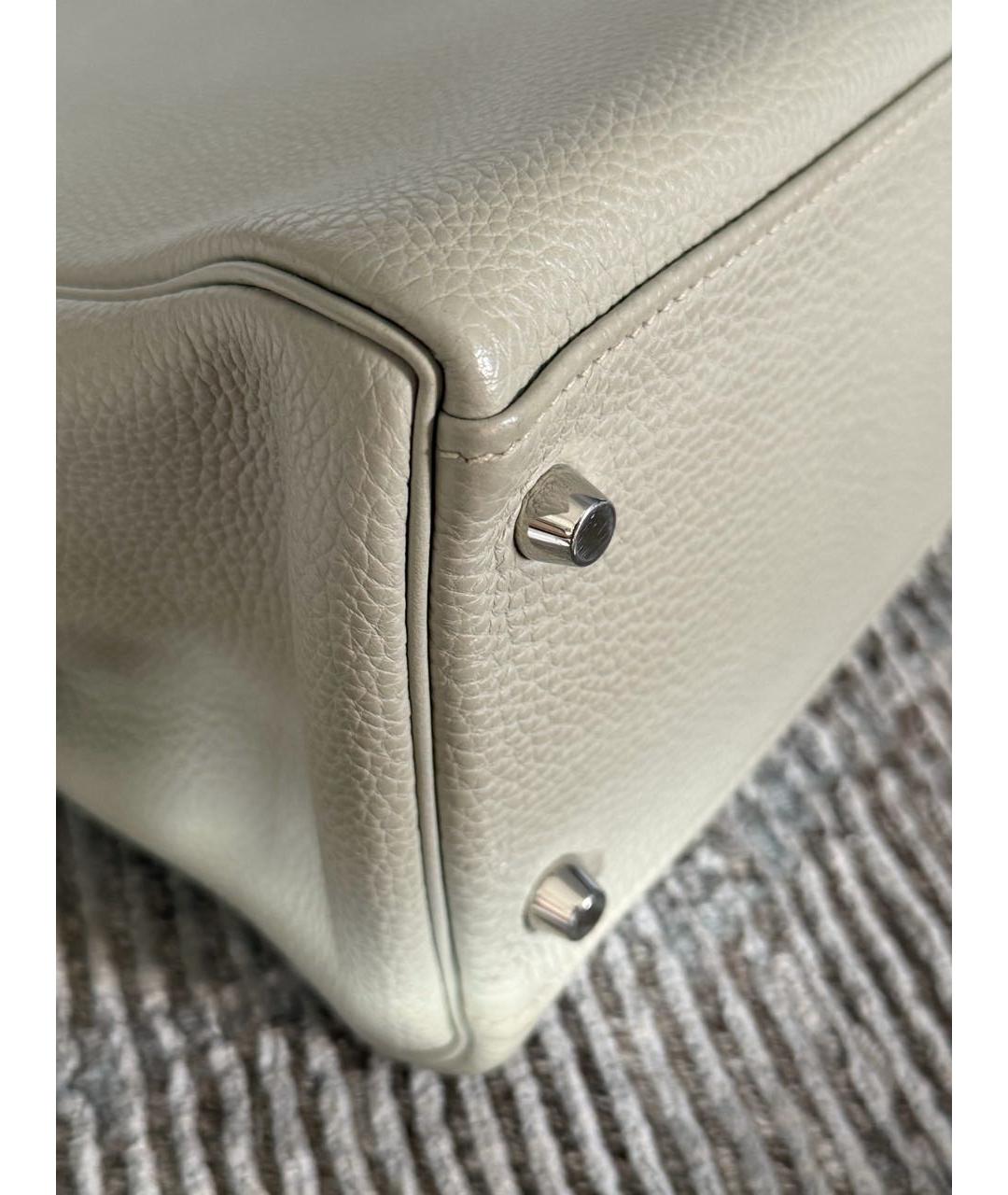 HERMES Бежевая кожаная сумка с короткими ручками, фото 5