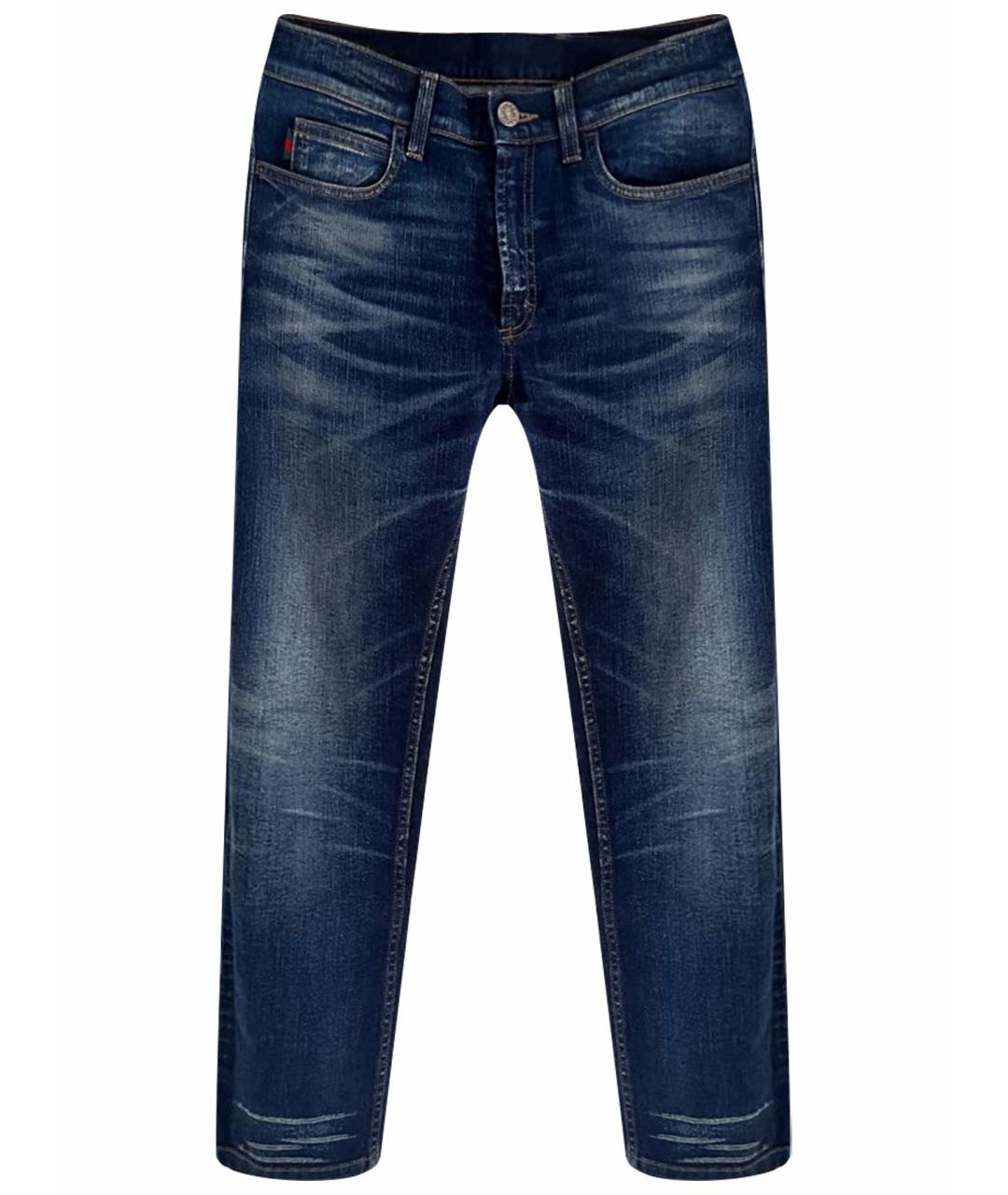GUCCI Темно-синие хлопковые джинсы слим, фото 1