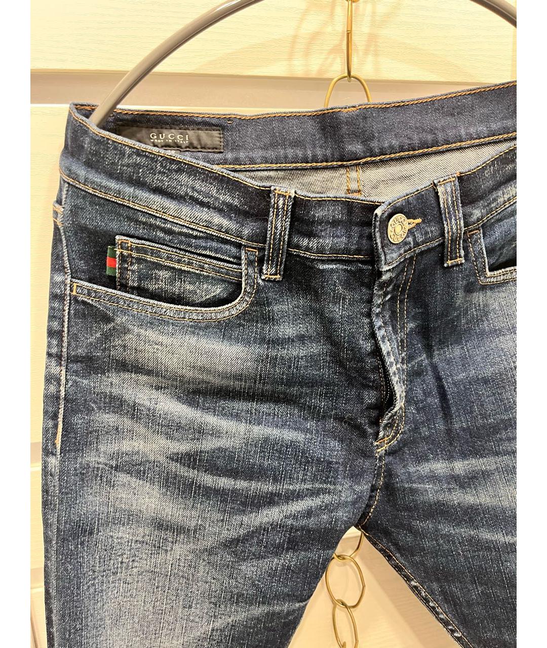 GUCCI Темно-синие хлопковые джинсы слим, фото 3