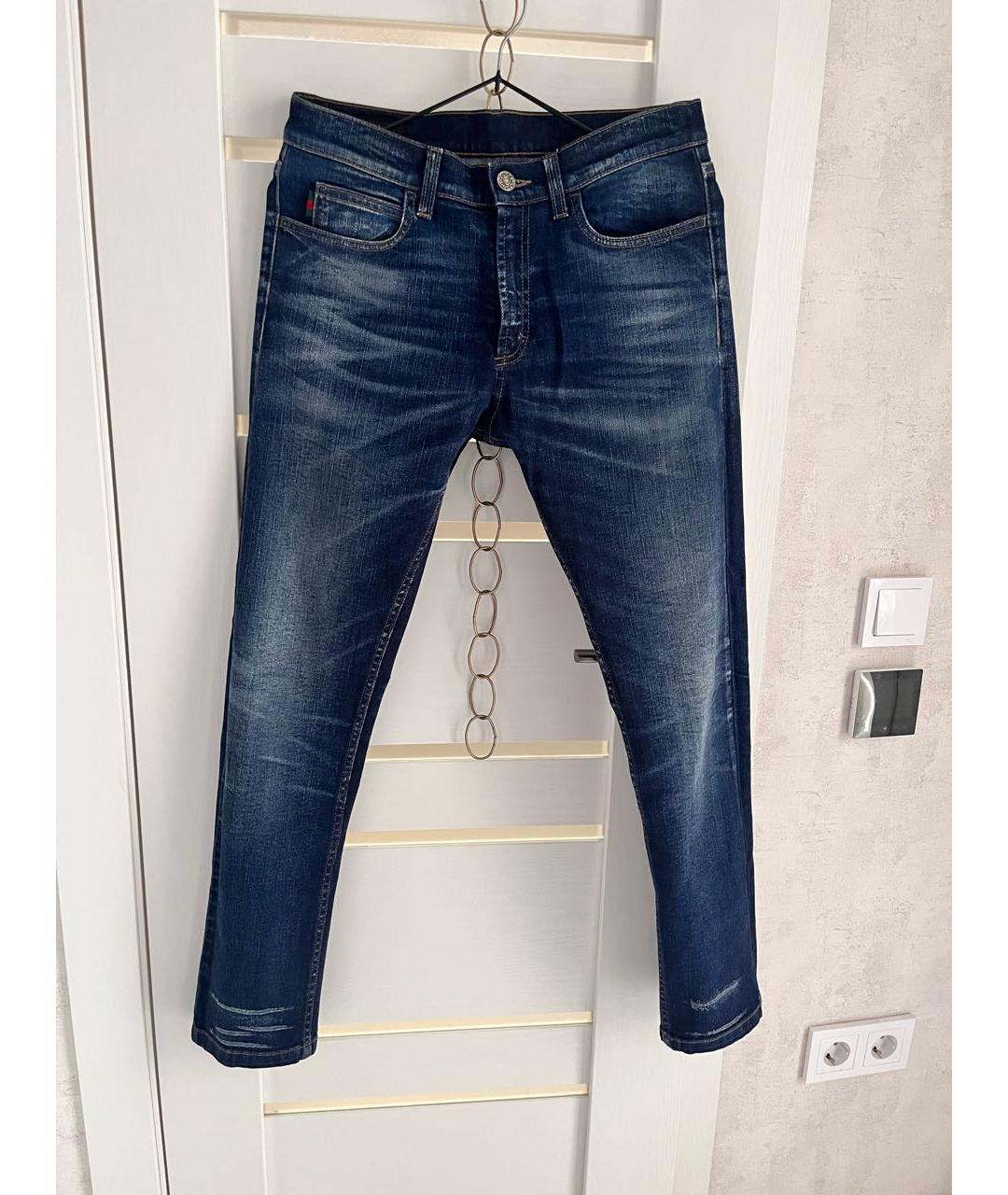 GUCCI Темно-синие хлопковые джинсы слим, фото 6