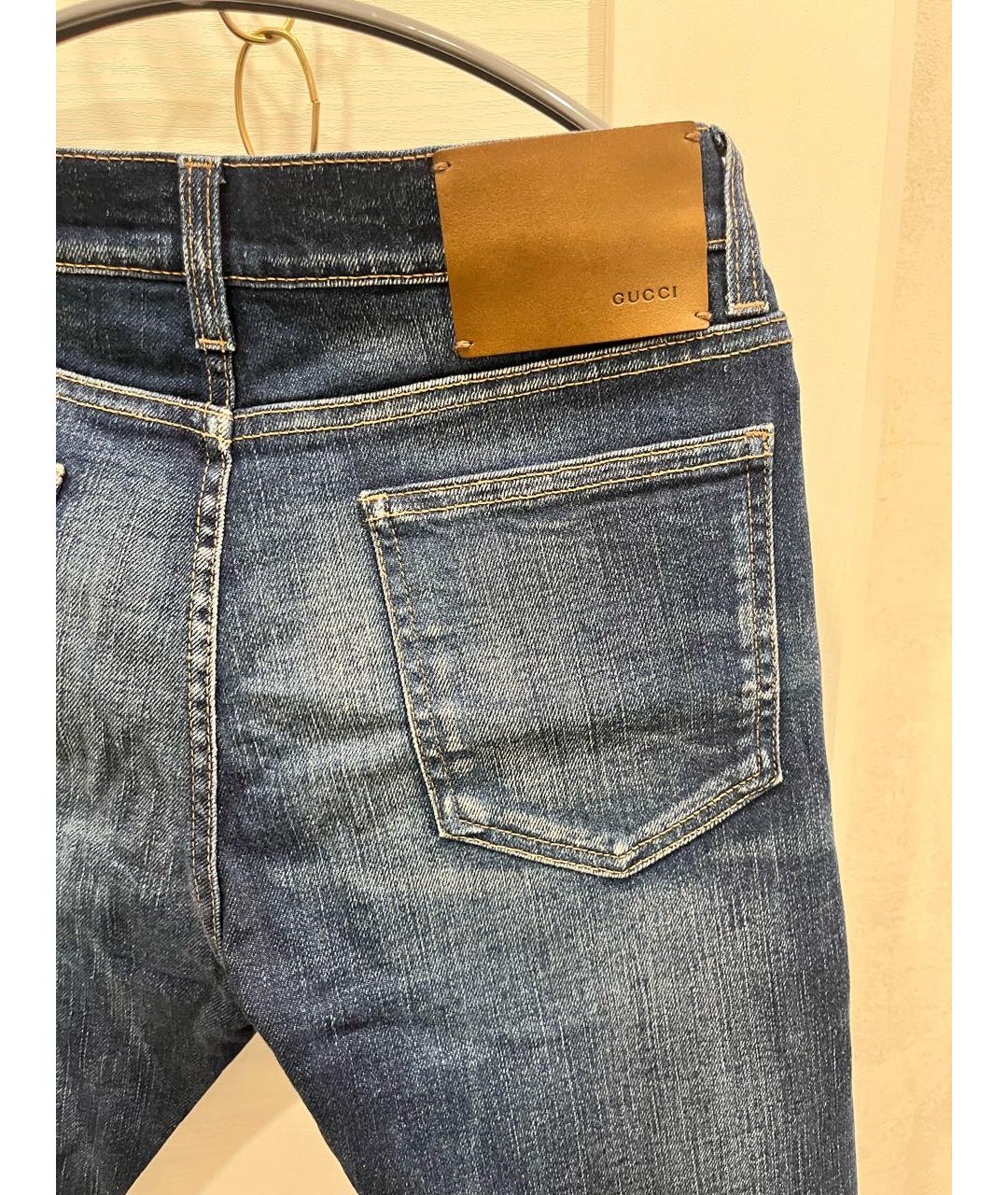 GUCCI Темно-синие хлопковые джинсы слим, фото 4
