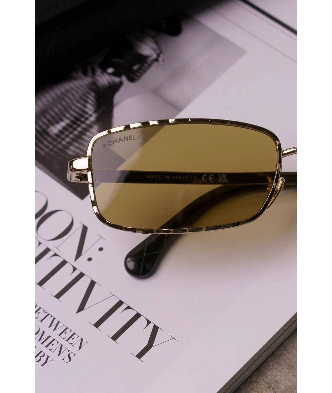 CHANEL Золотые металлические солнцезащитные очки, фото 5