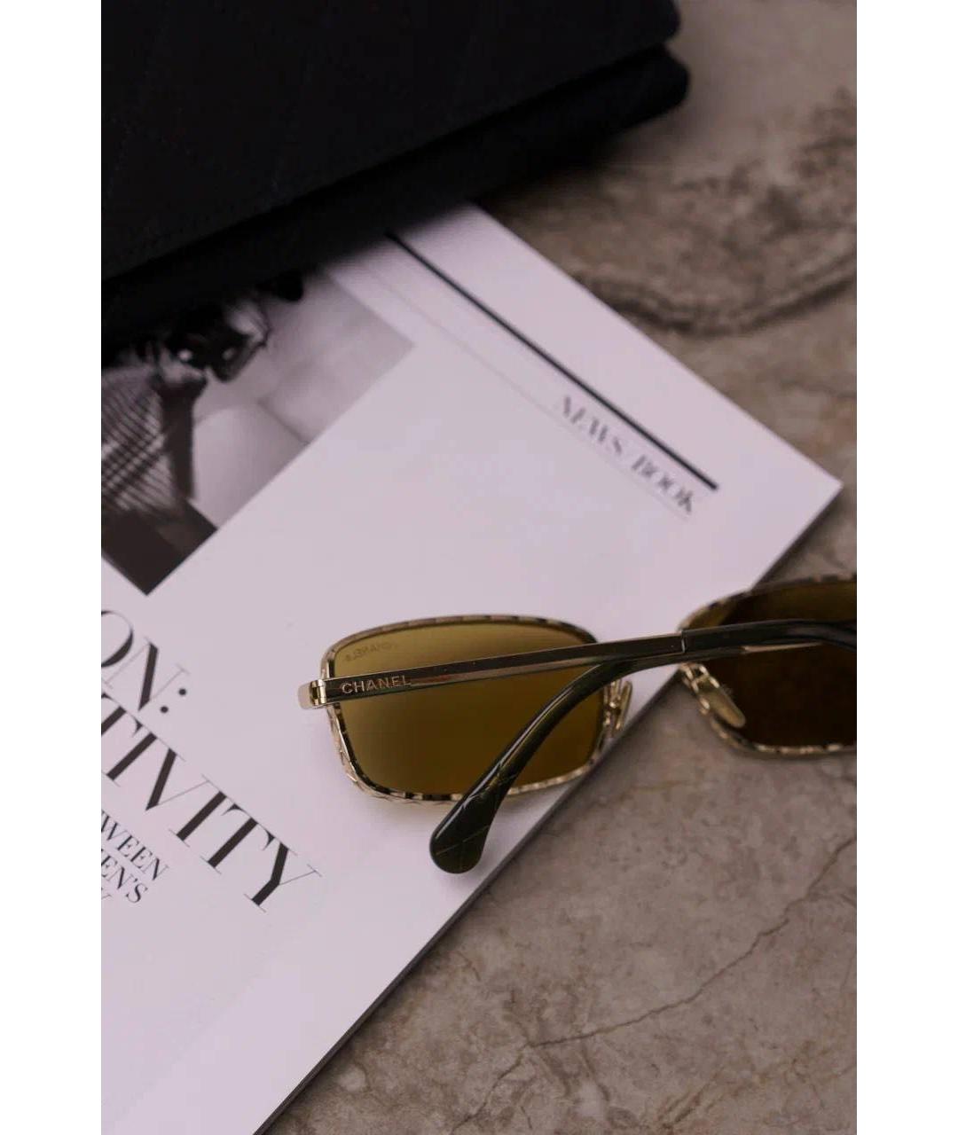 CHANEL Золотые металлические солнцезащитные очки, фото 6