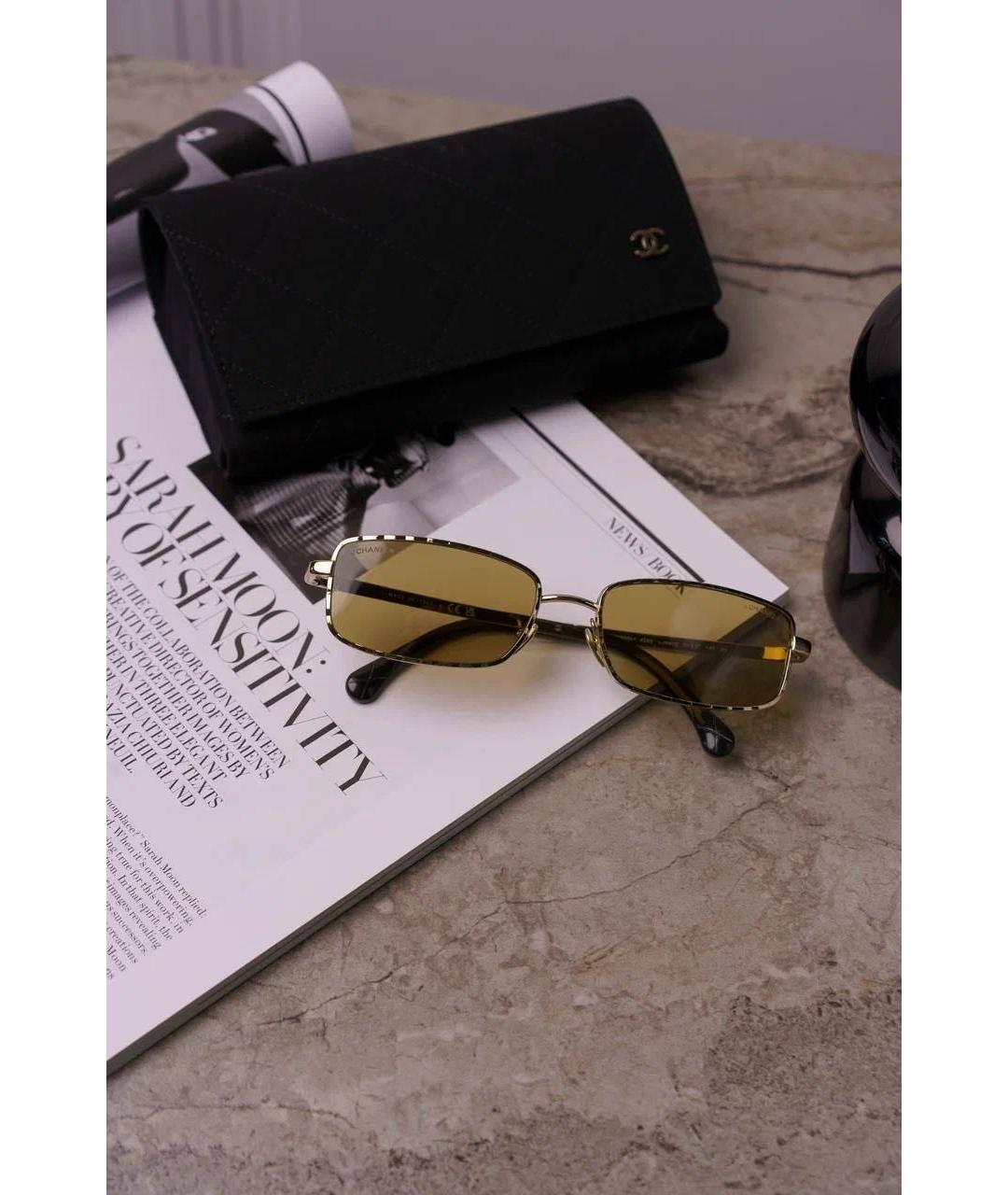 CHANEL Золотые металлические солнцезащитные очки, фото 4