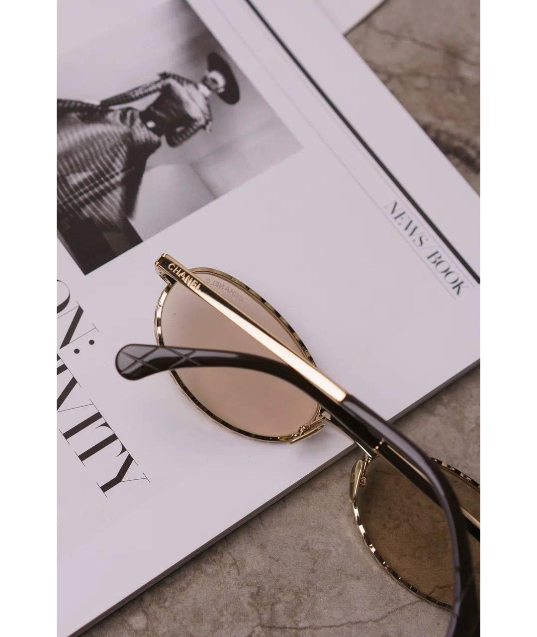 CHANEL Золотые металлические солнцезащитные очки, фото 5