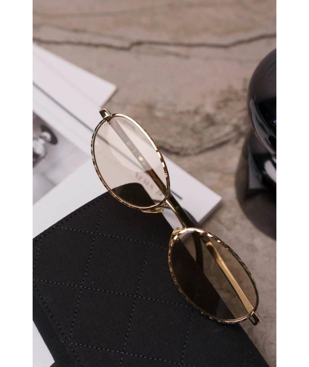 CHANEL Золотые металлические солнцезащитные очки, фото 6