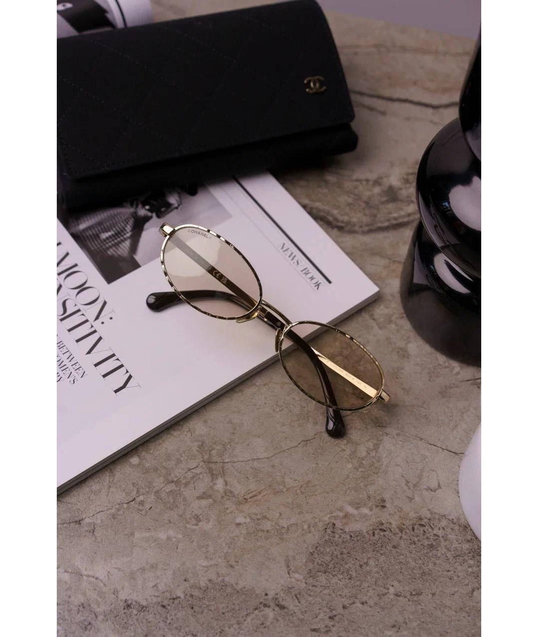 CHANEL Золотые металлические солнцезащитные очки, фото 4