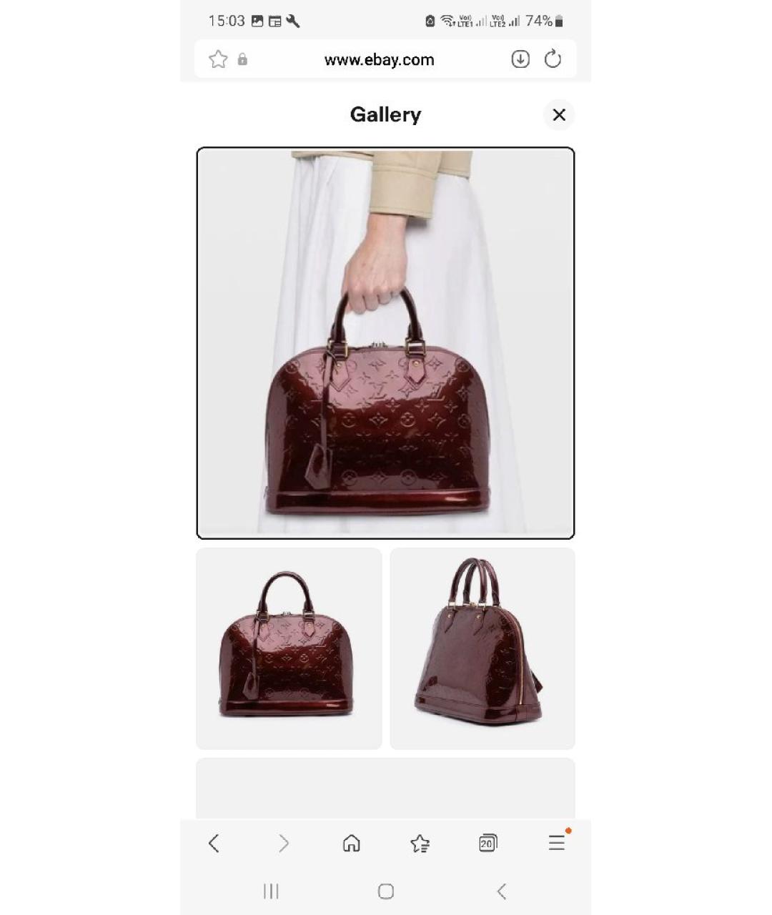 LOUIS VUITTON Бордовая сумка с короткими ручками из лакированной кожи, фото 7