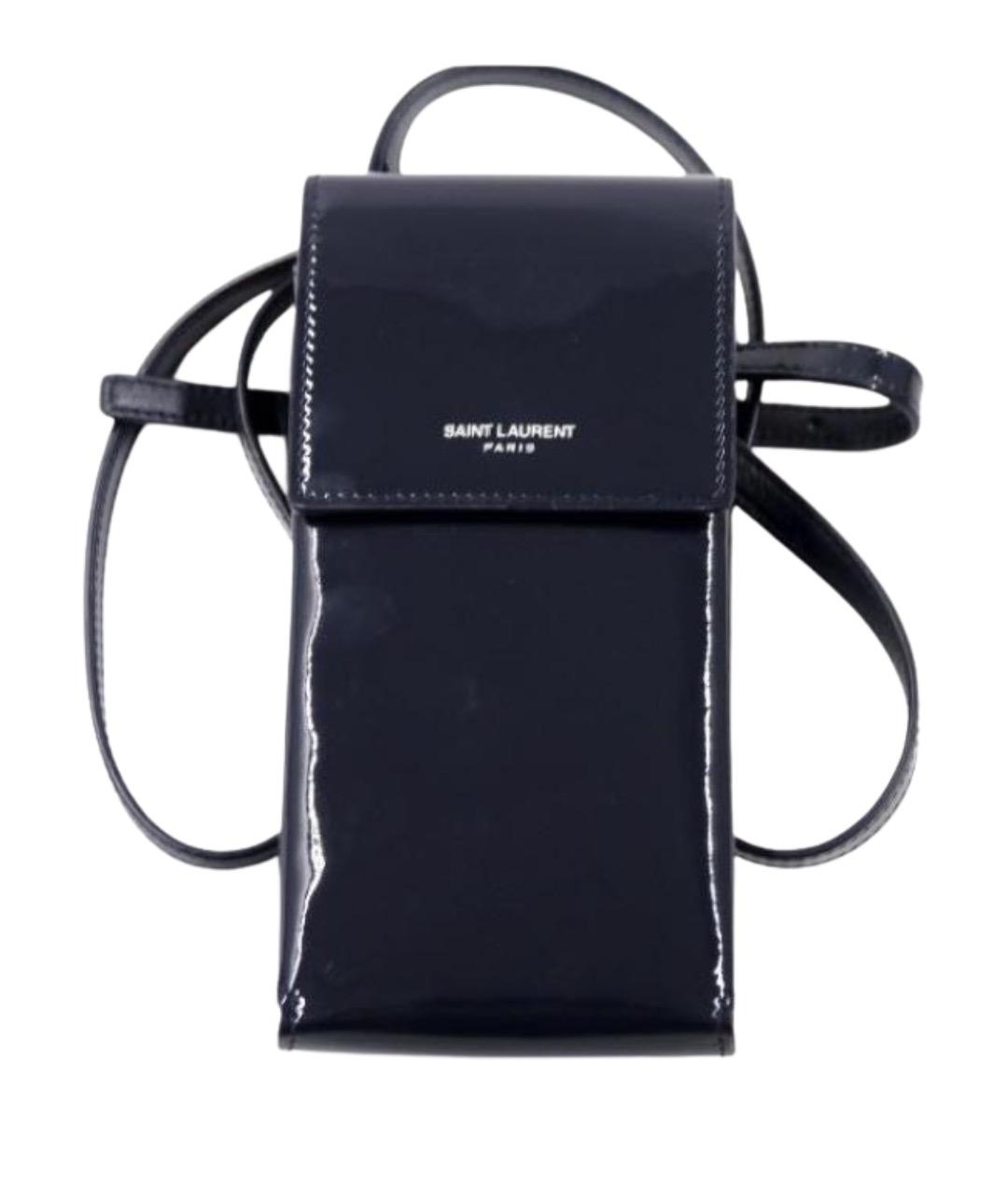 SAINT LAURENT Темно-синяя сумка через плечо из лакированной кожи, фото 1