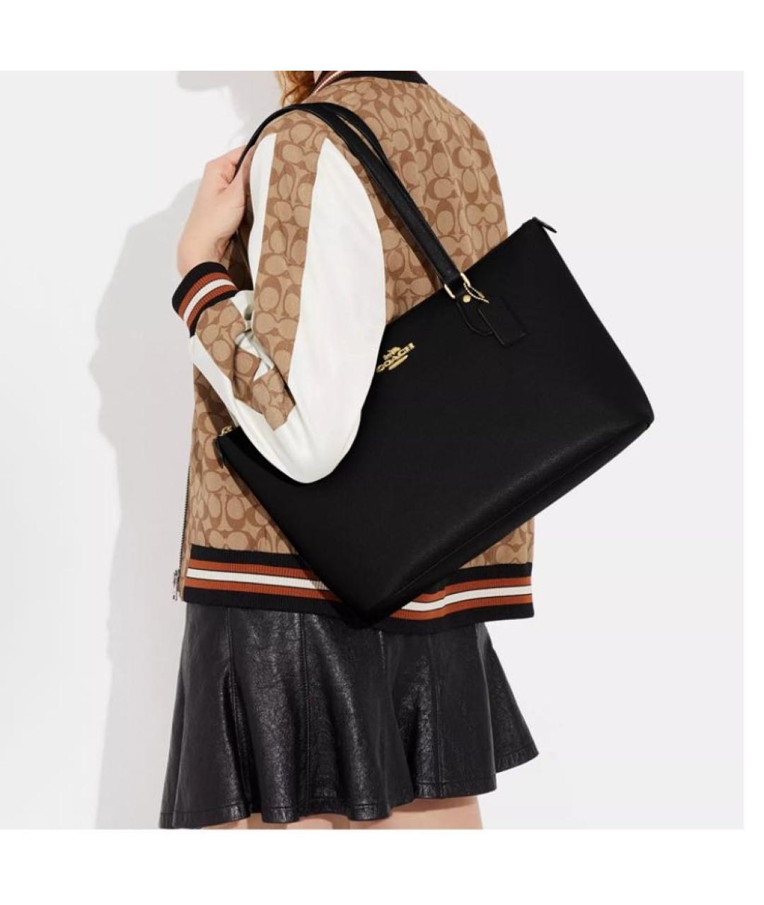 COACH Черная кожаная сумка тоут, фото 5