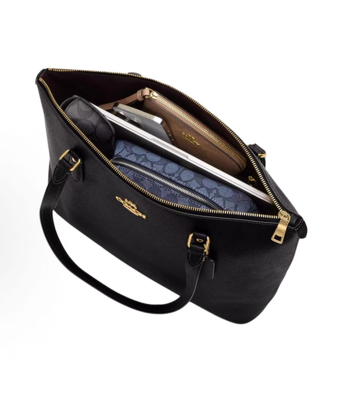 COACH Черная кожаная сумка тоут, фото 4