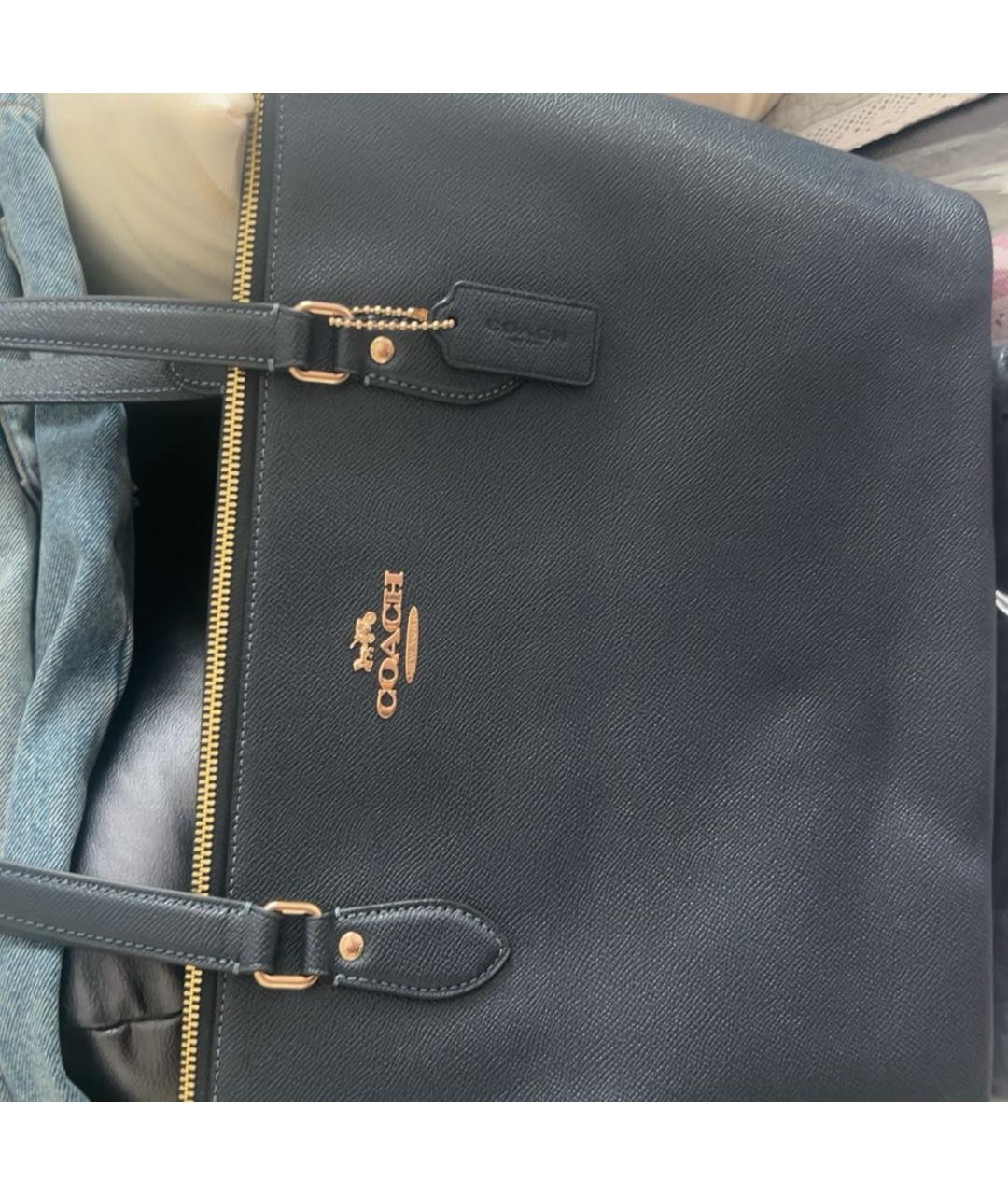 COACH Темно-синяя кожаная сумка тоут, фото 7