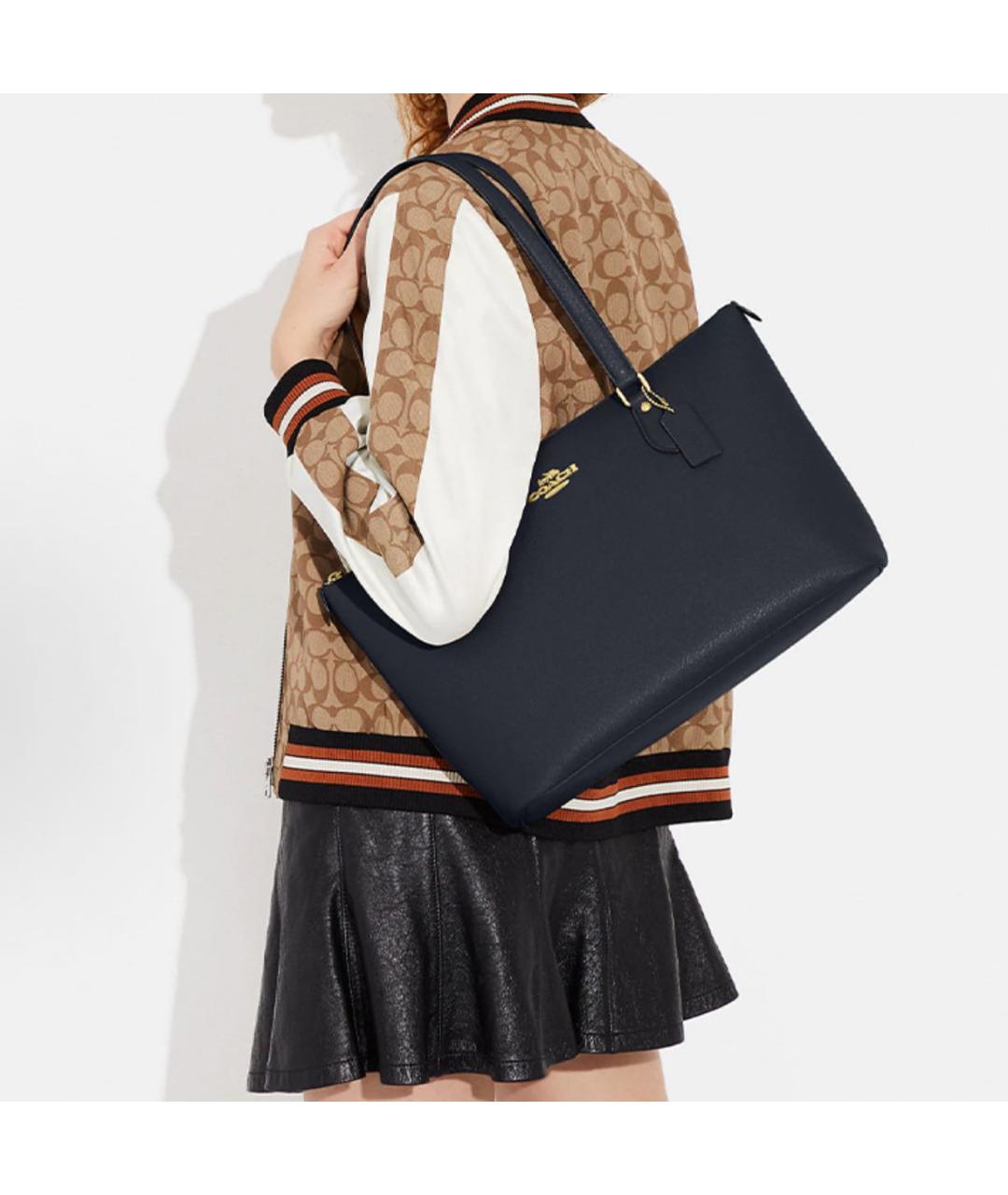 COACH Темно-синяя кожаная сумка тоут, фото 4