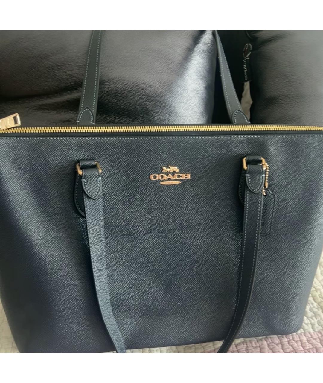 COACH Темно-синяя кожаная сумка тоут, фото 5
