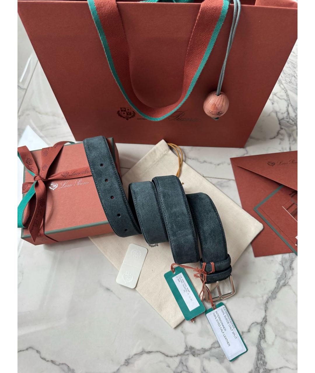 LORO PIANA Синий замшевый ремень, фото 6