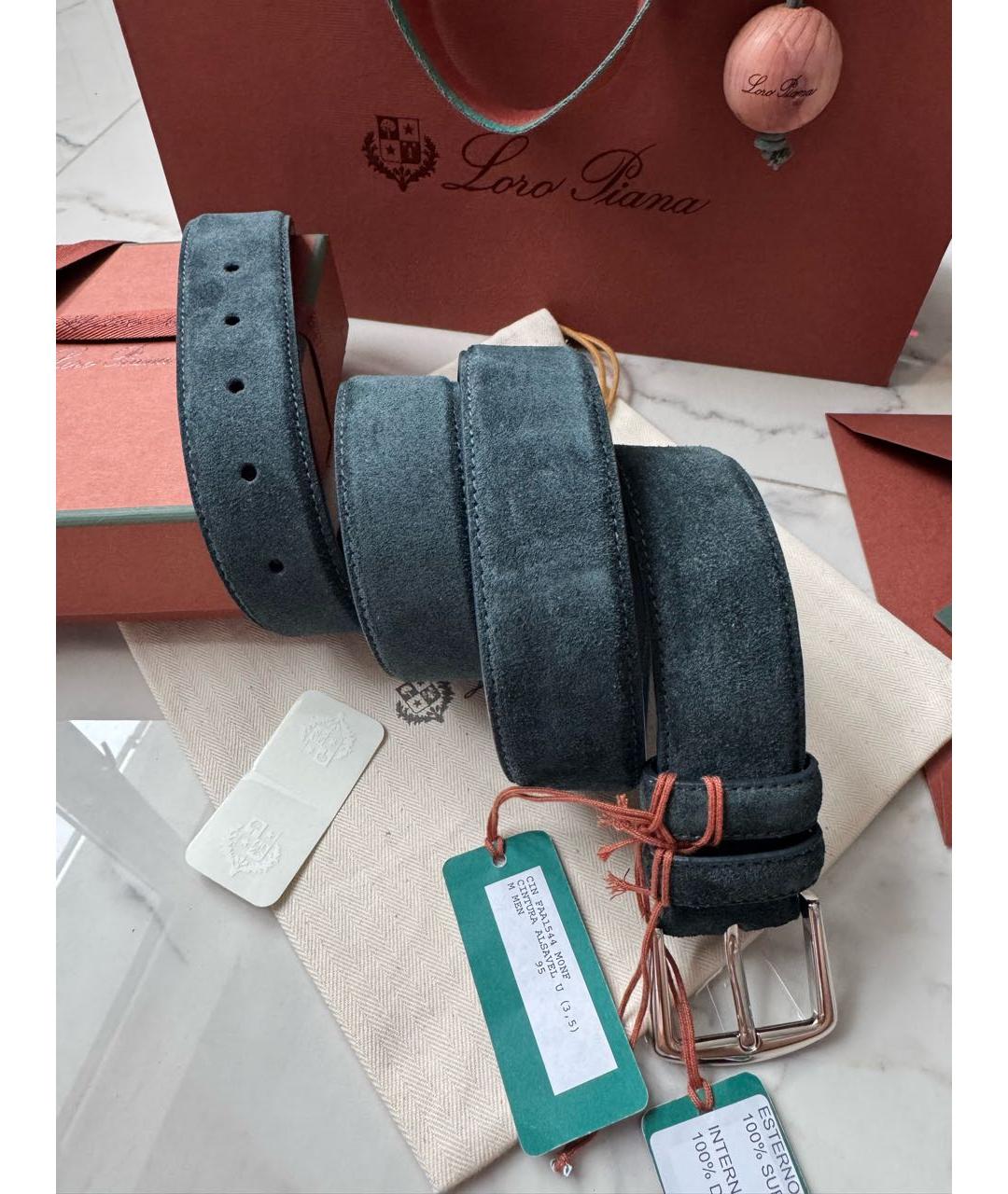 LORO PIANA Синий замшевый ремень, фото 2