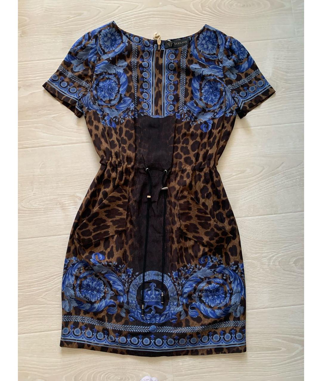 VERSACE Синее шелковое повседневное платье, фото 6