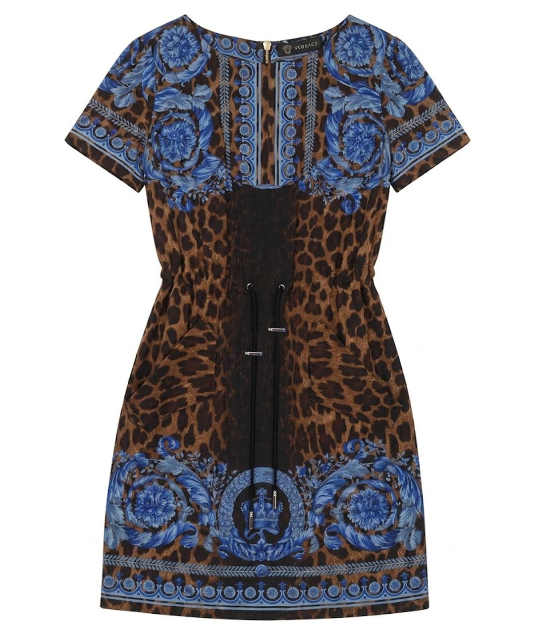 VERSACE Синее шелковое повседневное платье, фото 1