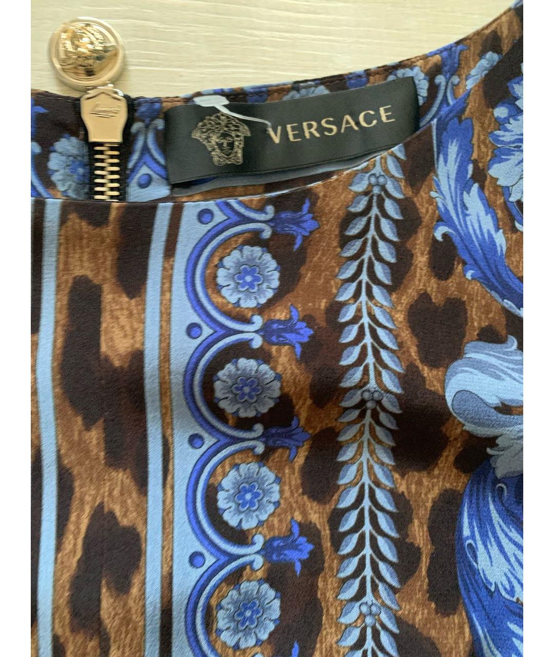 VERSACE Синее шелковое повседневное платье, фото 3