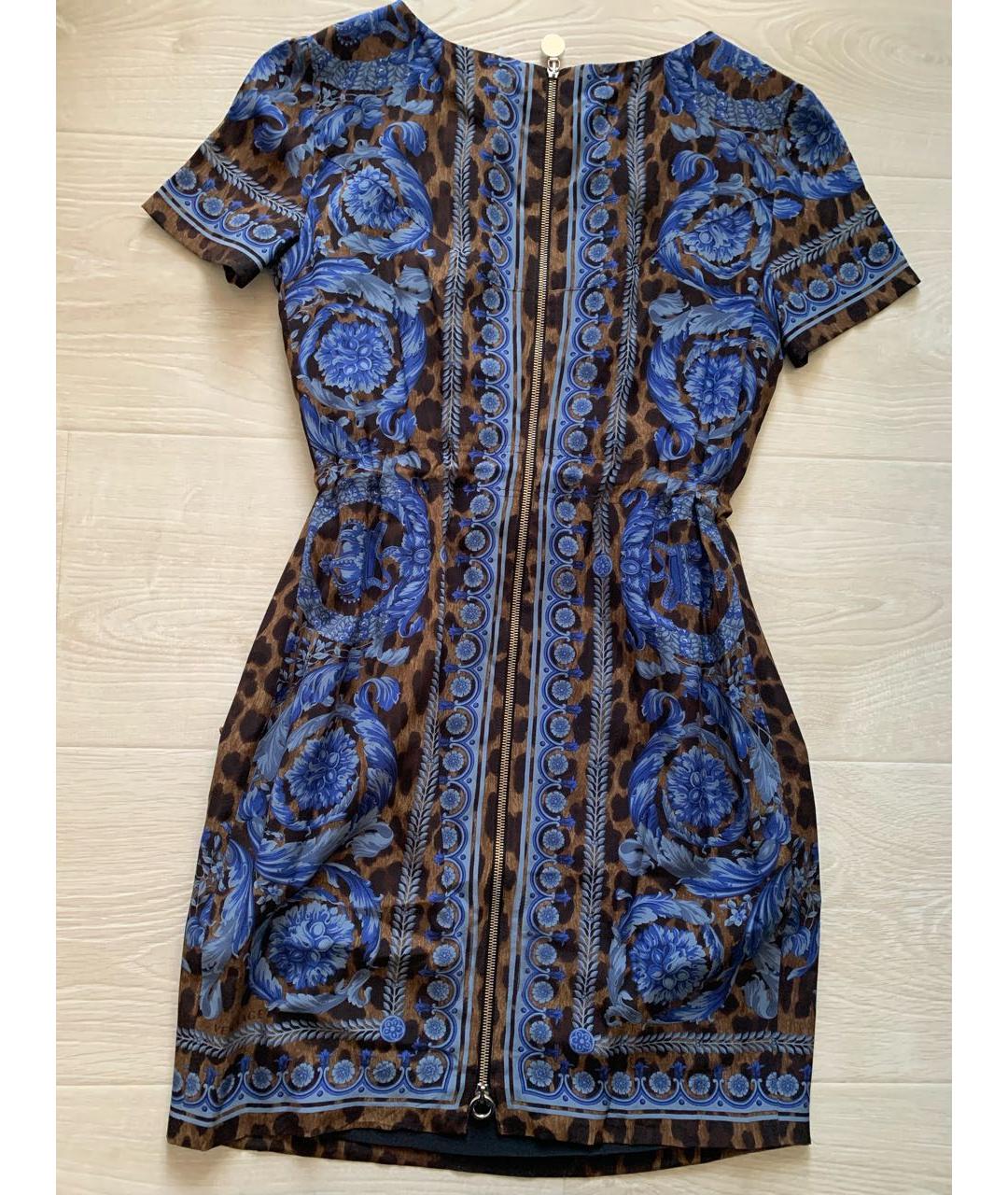 VERSACE Синее шелковое повседневное платье, фото 2