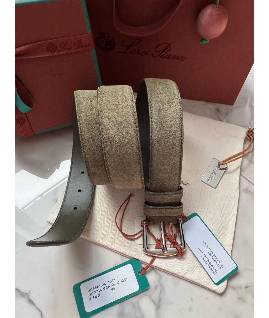 LORO PIANA Хаки замшевый ремень, фото 2