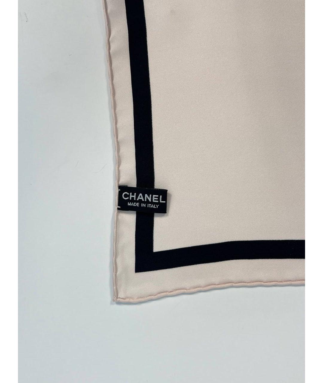 CHANEL Бежевый шелковый платок, фото 4