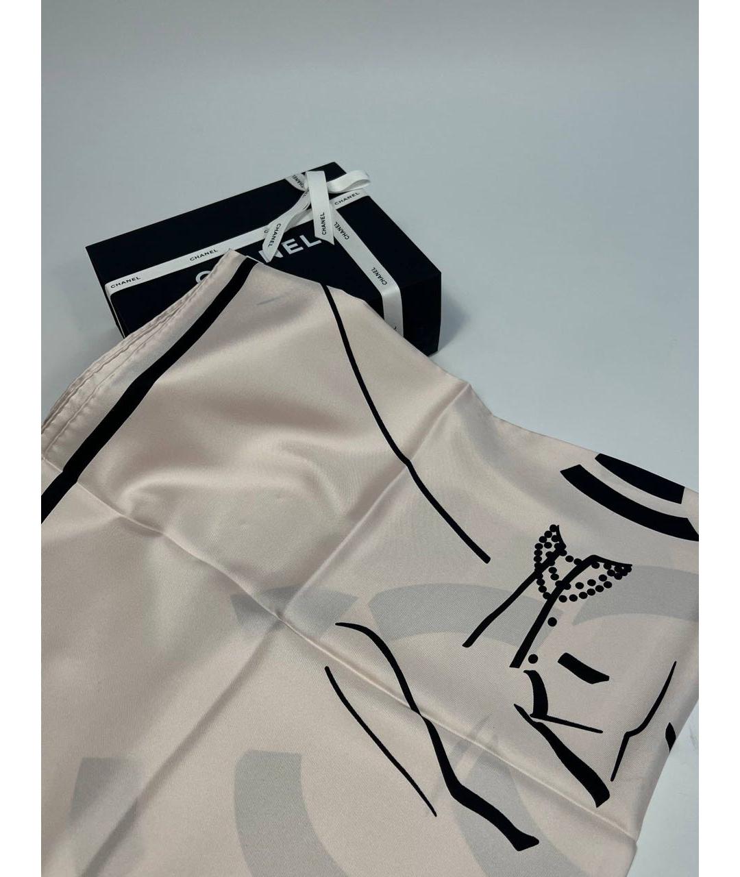 CHANEL Бежевый шелковый платок, фото 5