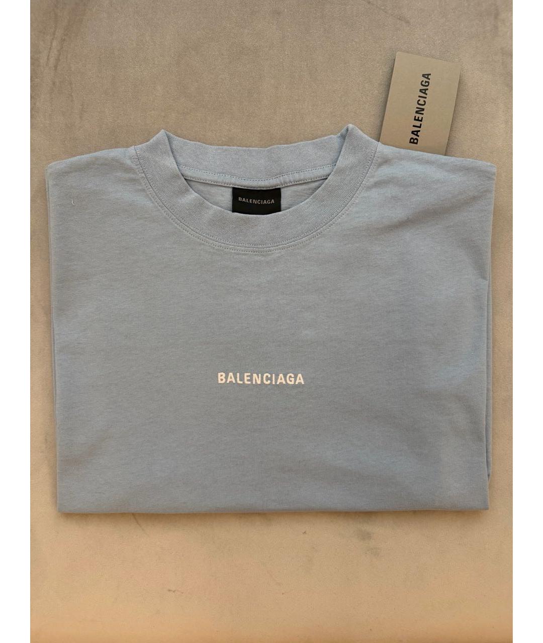 BALENCIAGA Голубая хлопковая футболка, фото 3