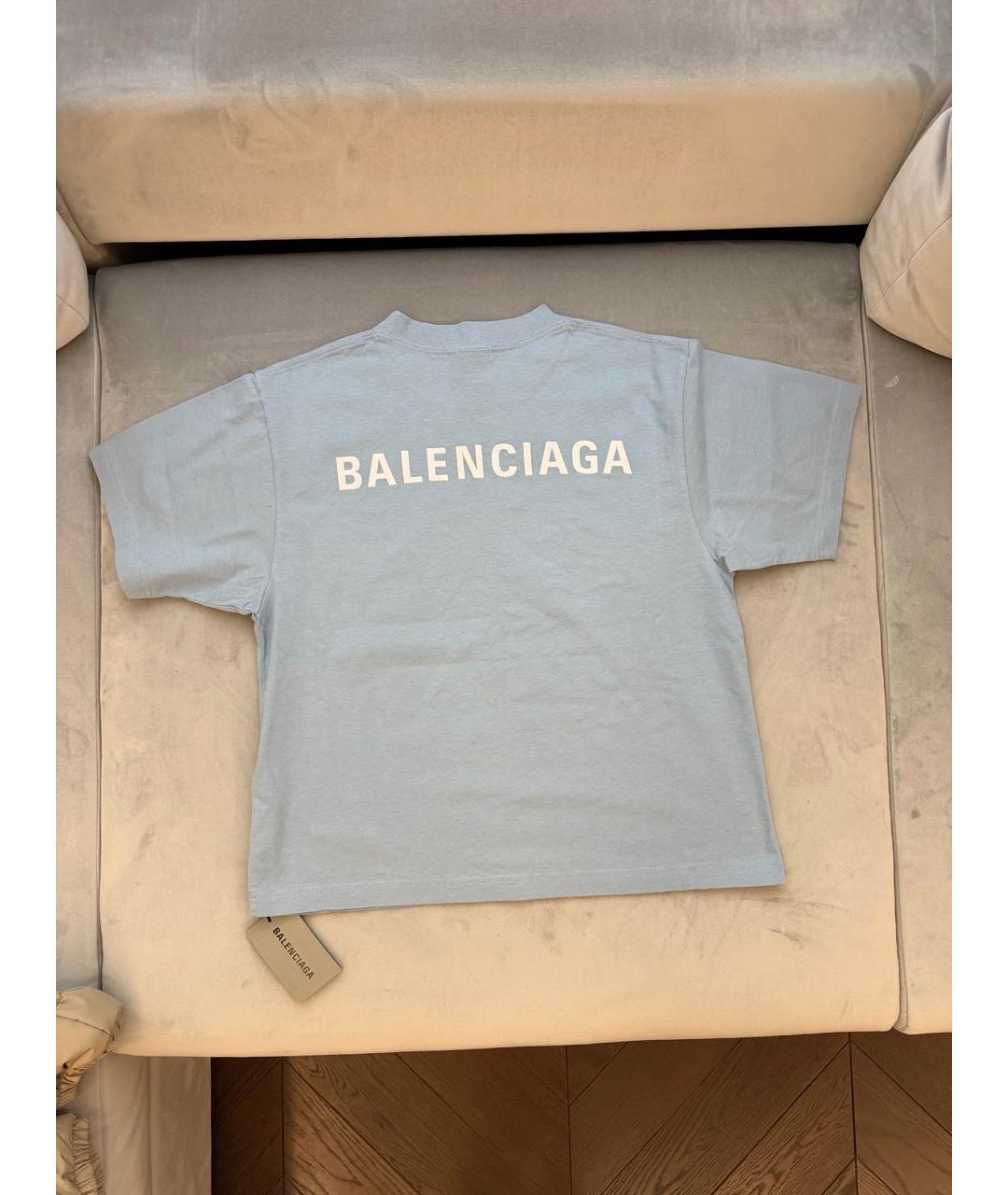 BALENCIAGA Голубая хлопковая футболка, фото 2