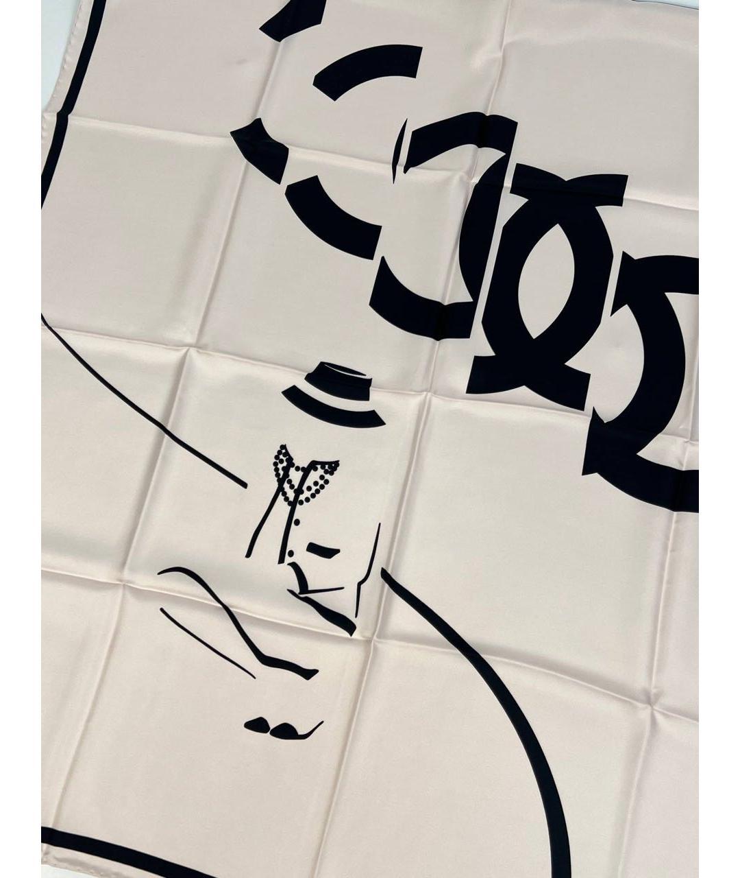 CHANEL Бежевый шелковый платок, фото 6