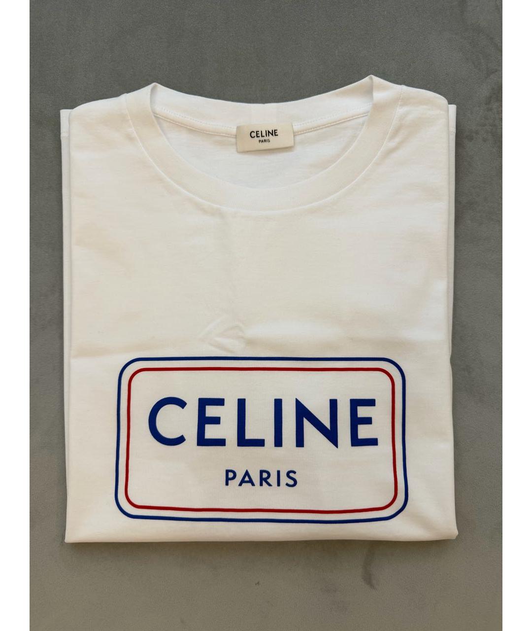 CELINE Белая хлопковая футболка, фото 2