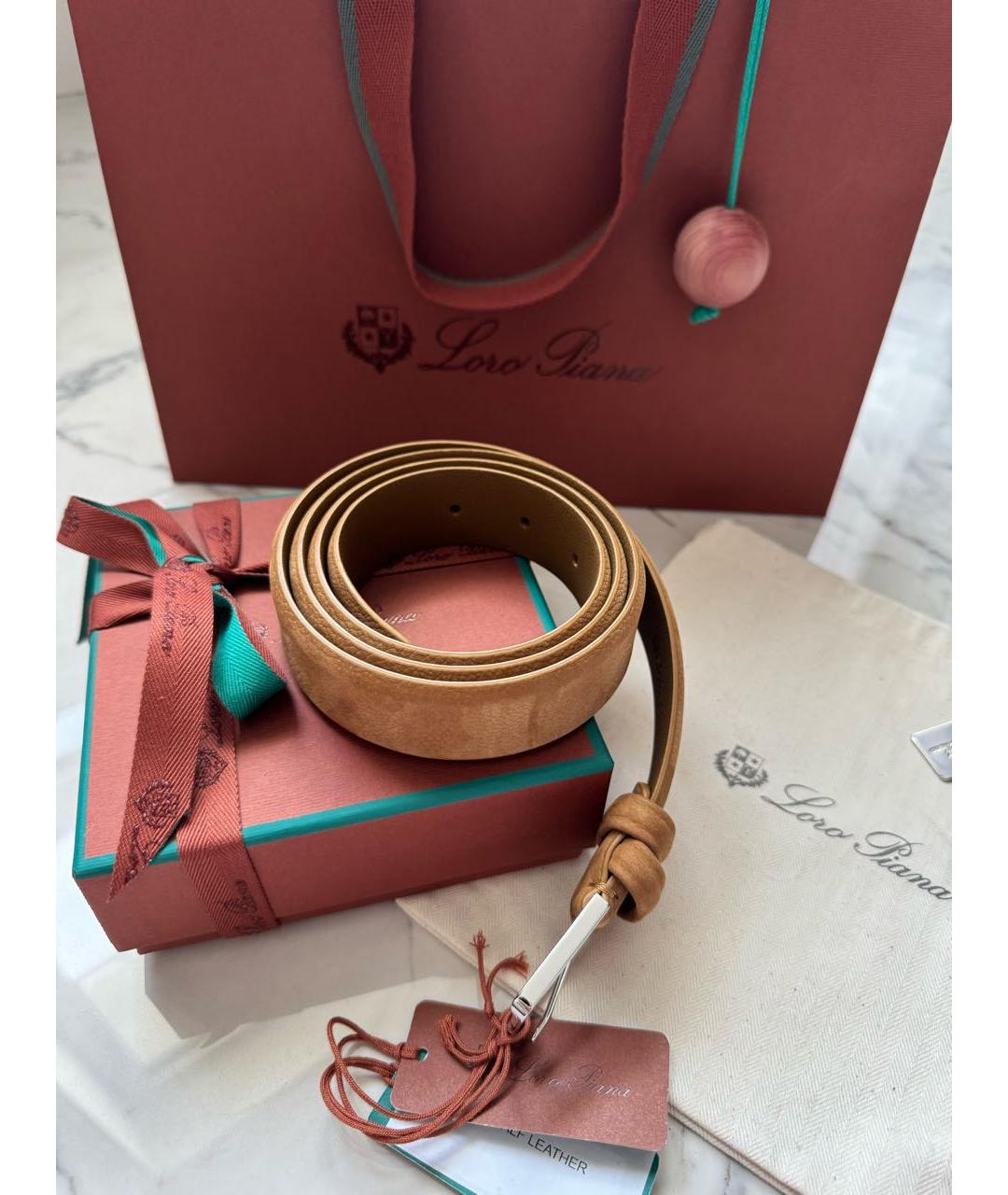 LORO PIANA Коричневый кожаный ремень, фото 5