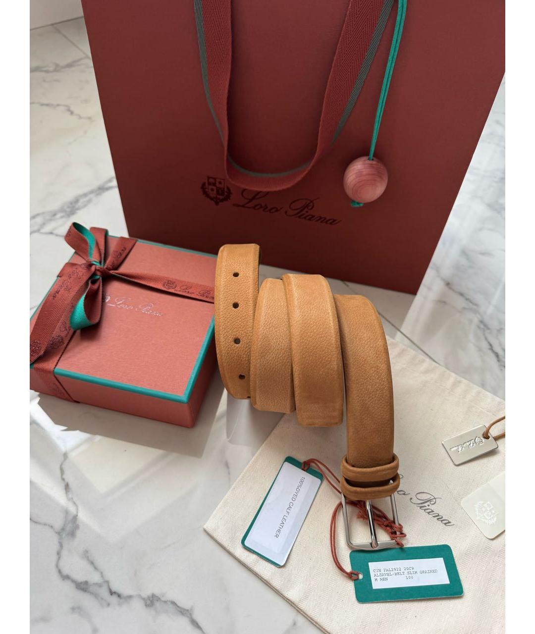 LORO PIANA Коричневый кожаный ремень, фото 9