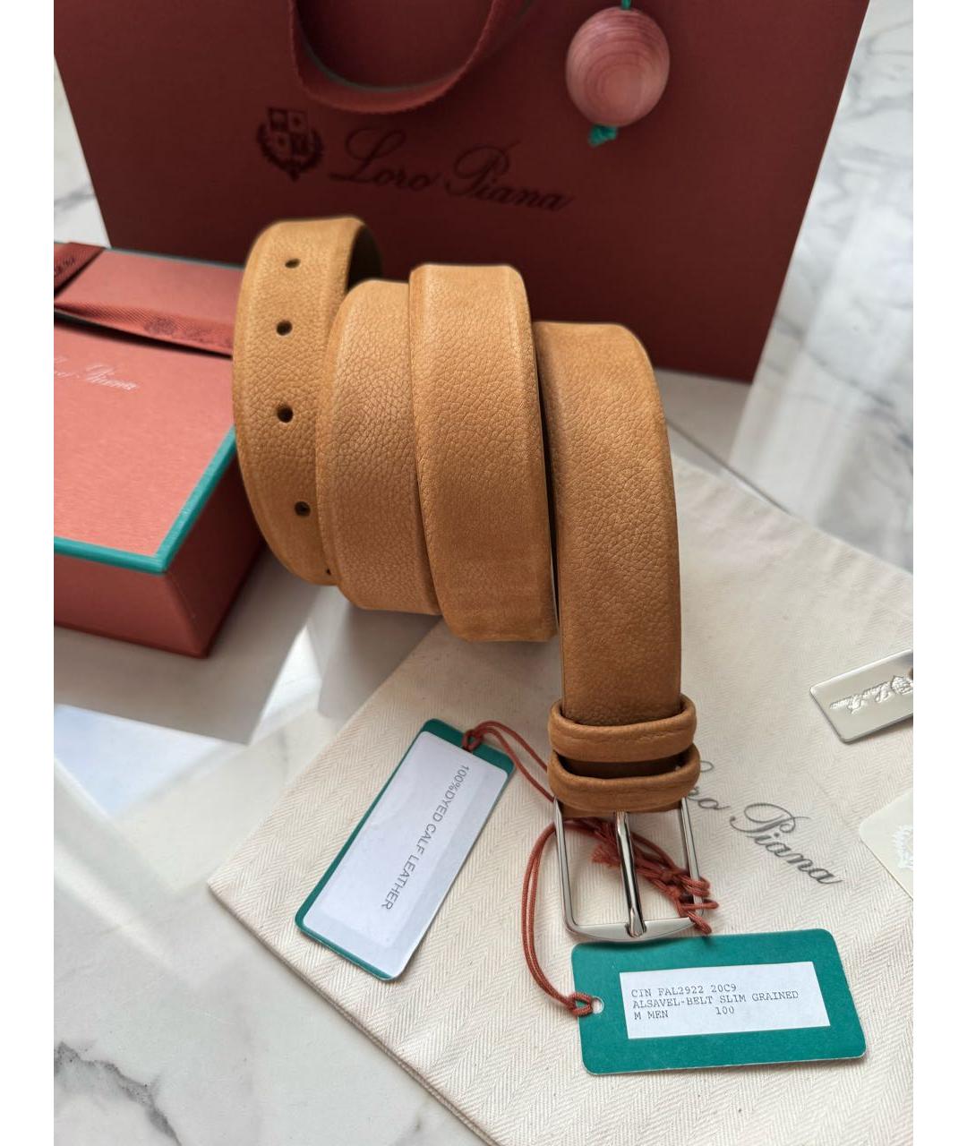 LORO PIANA Коричневый кожаный ремень, фото 2