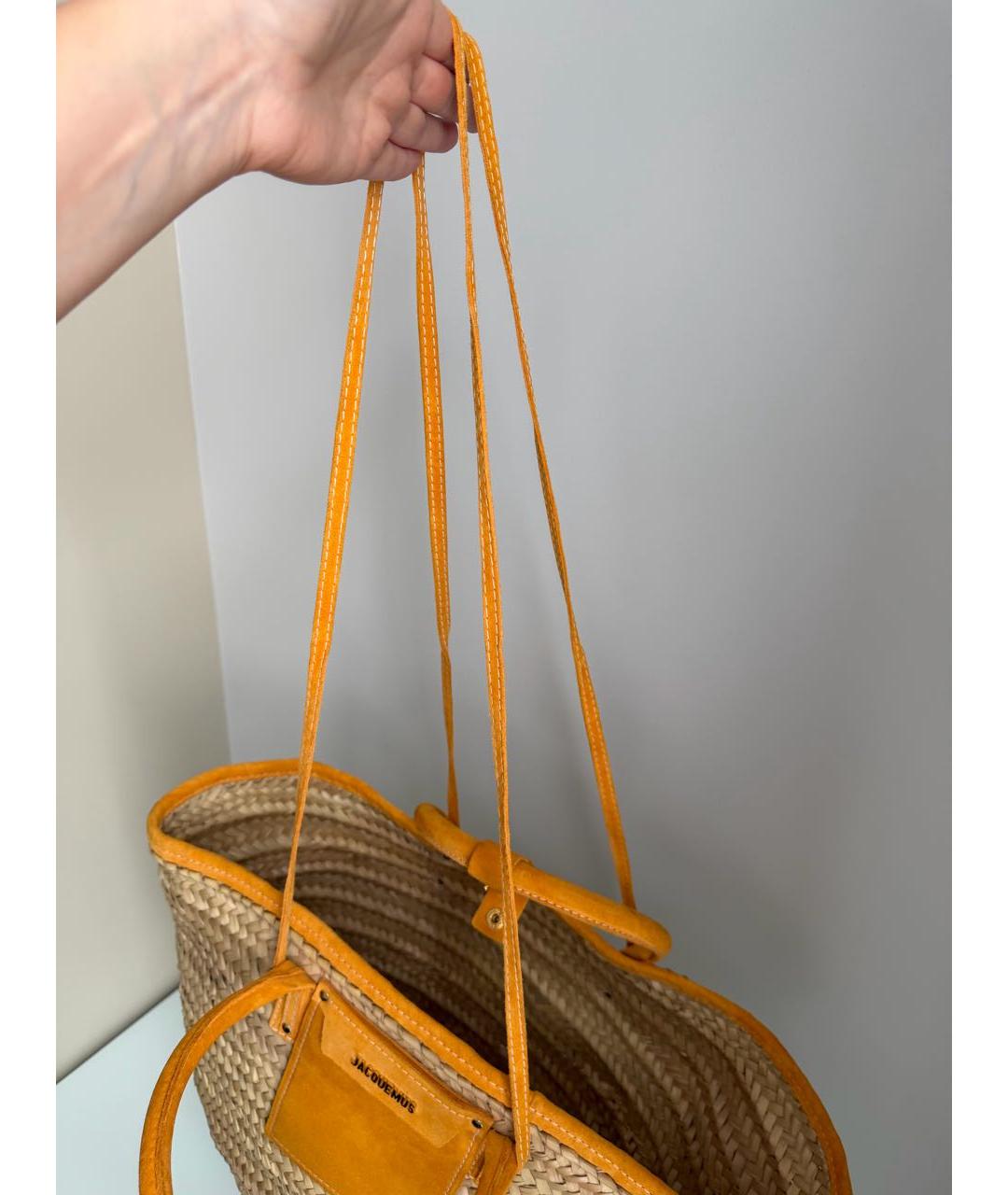 JACQUEMUS Оранжевая пелетеная пляжная сумка, фото 5