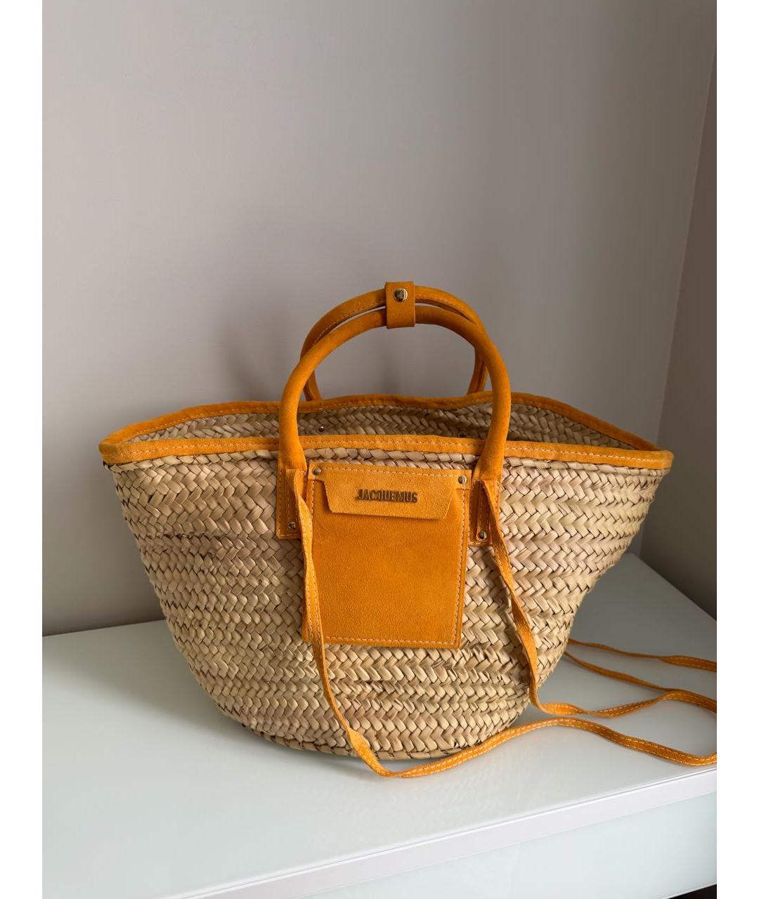 JACQUEMUS Оранжевая пелетеная пляжная сумка, фото 9