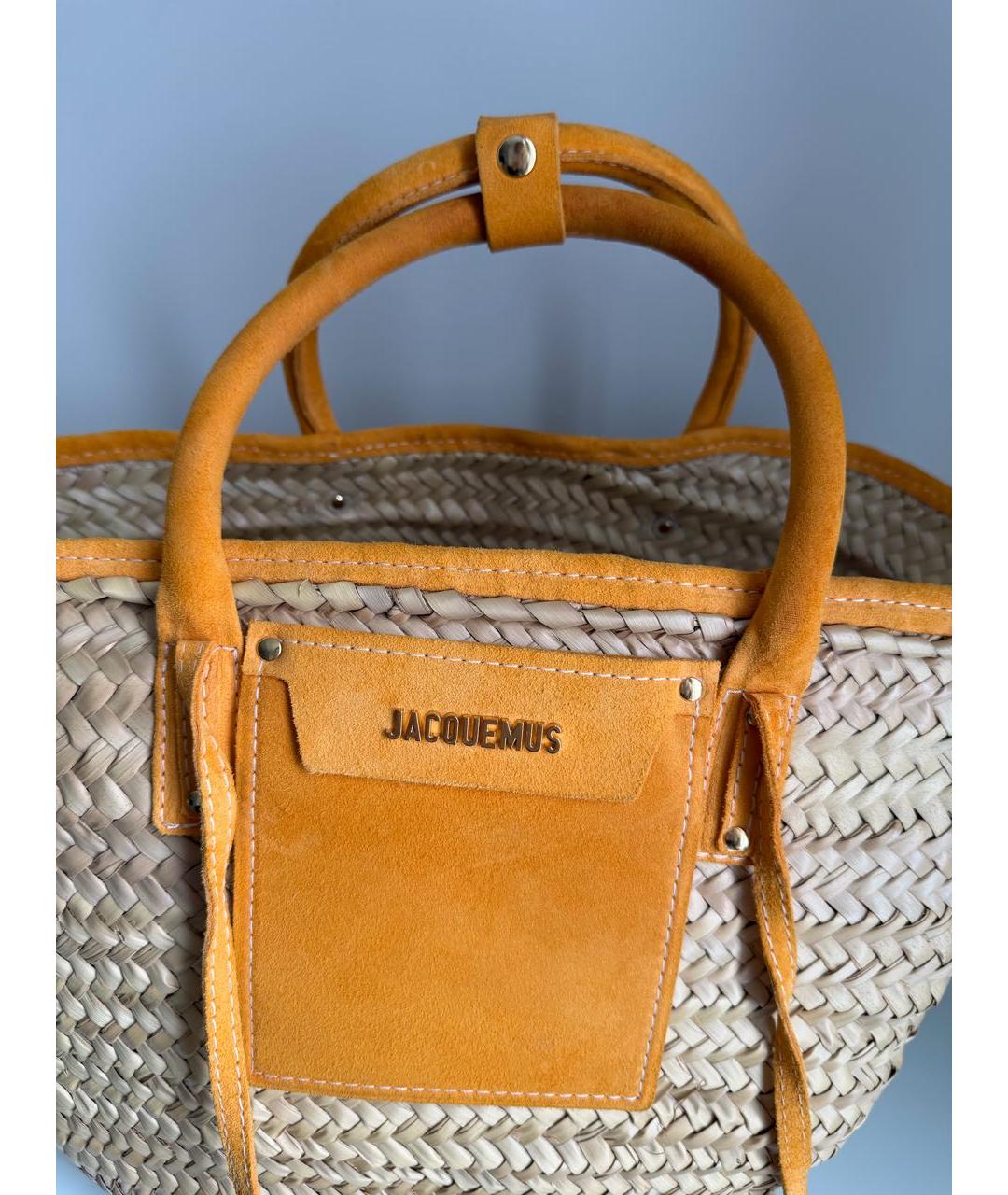 JACQUEMUS Оранжевая пелетеная пляжная сумка, фото 2