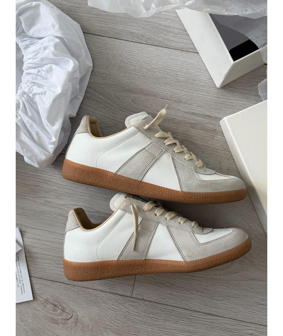 MAISON MARGIELA Бежевые замшевые кроссовки, фото 9