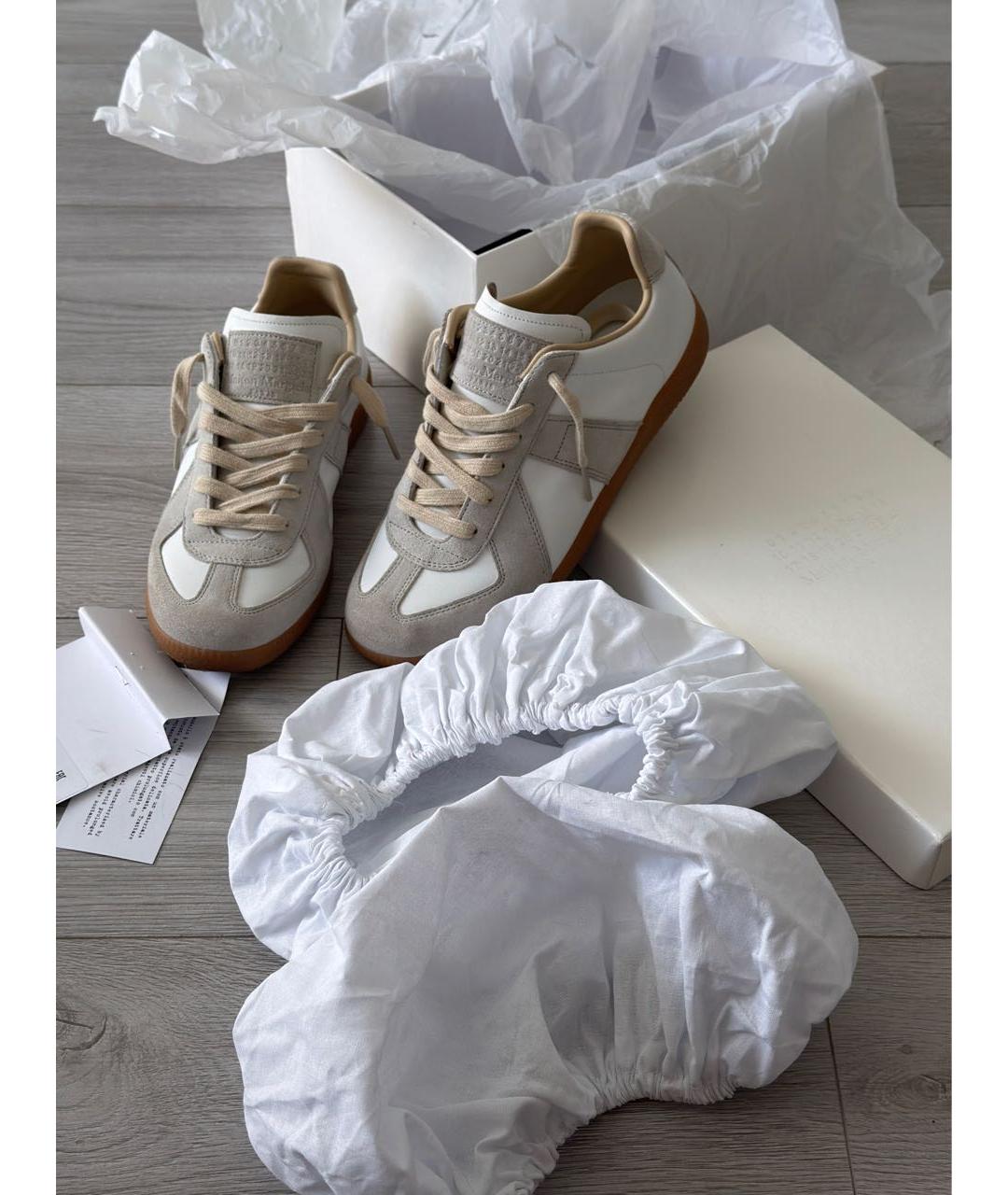 MAISON MARGIELA Бежевые замшевые кроссовки, фото 3