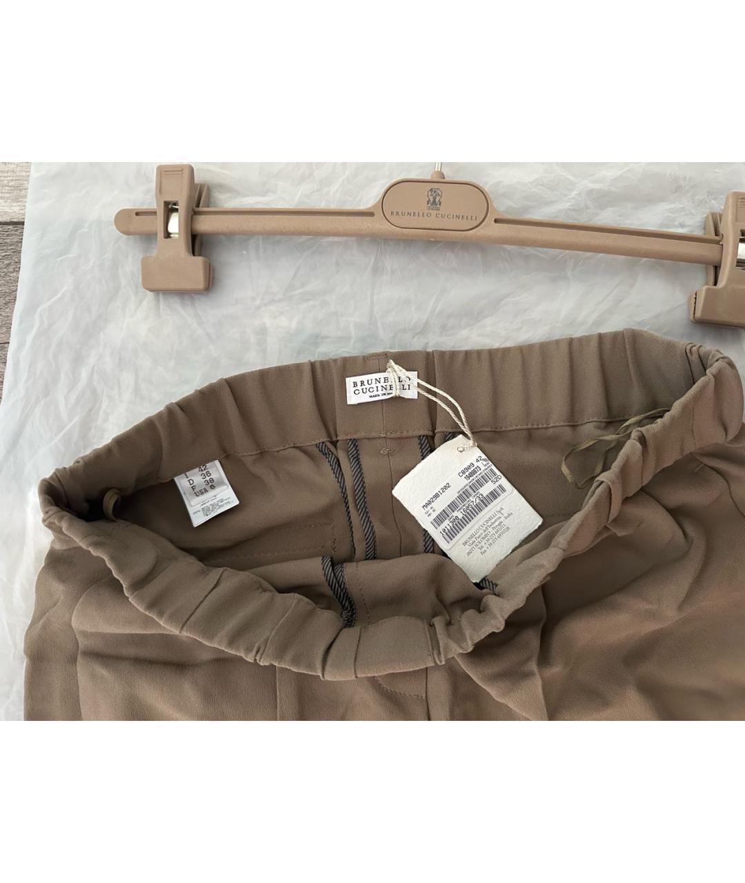 BRUNELLO CUCINELLI Коричневые шелковые прямые брюки, фото 3