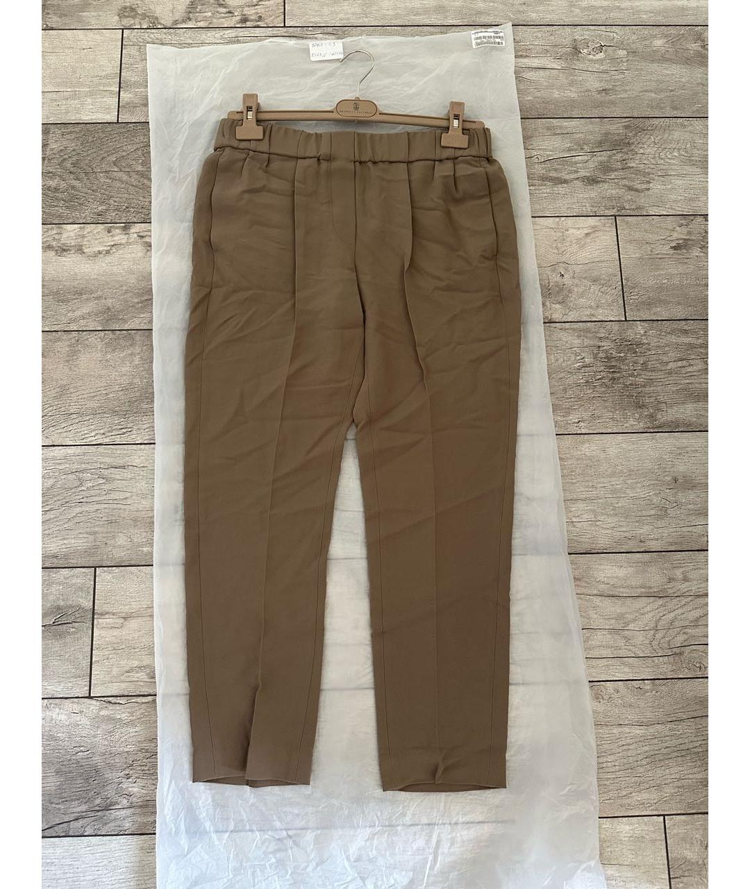 BRUNELLO CUCINELLI Коричневые шелковые прямые брюки, фото 5