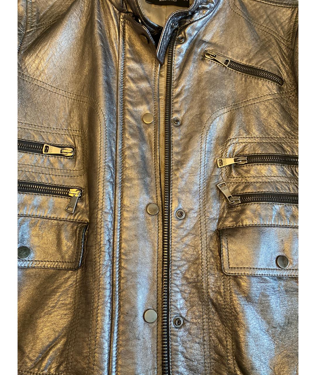 DOLCE&GABBANA Серебряная кожаная куртка, фото 4