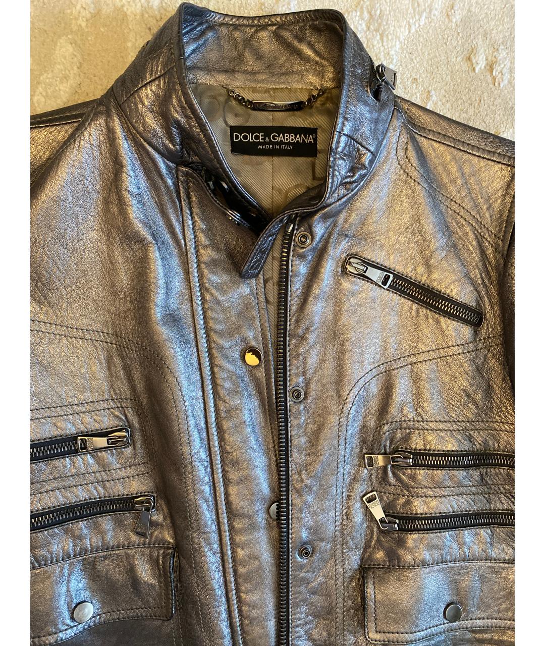 DOLCE&GABBANA Серебряная кожаная куртка, фото 3