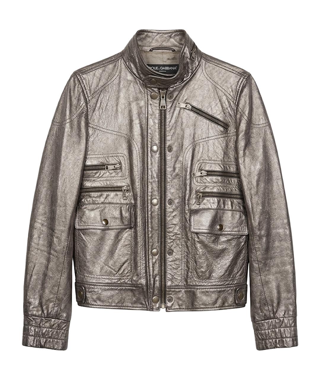 DOLCE&GABBANA Серебряная кожаная куртка, фото 1