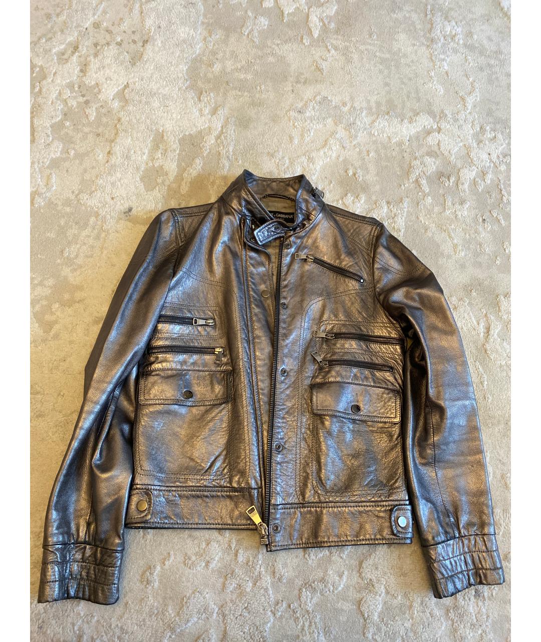DOLCE&GABBANA Серебряная кожаная куртка, фото 5