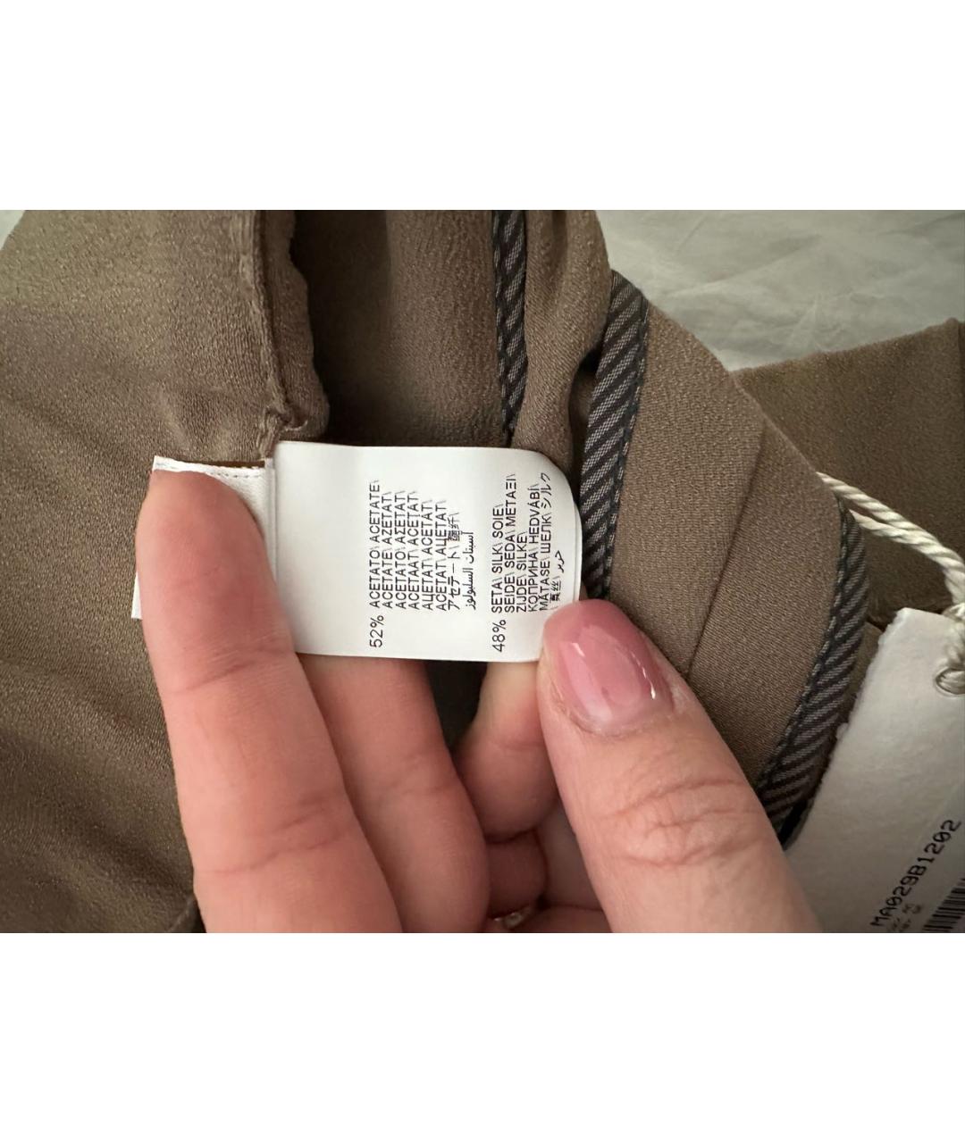 BRUNELLO CUCINELLI Коричневые шелковые прямые брюки, фото 4